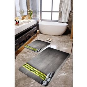 Mekta Home MKTBP-061 60x100 50x60 cm Bambu ve Taşlı 2'li Banyo Paspas Takımı