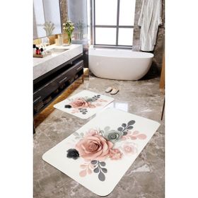 Mekta Home MKTBP-067 60x100 50x60 cm Gül Motifli 2'li Banyo Paspas Takımı
