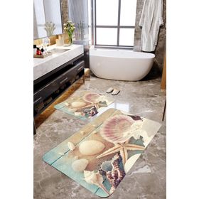 Mekta Home MKTBP-071 60x100 50x60 cm Deniz Yıldızlı 2'li Banyo Paspas Takımı