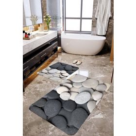 Mekta Home MKTBP-080 60x100 50x60 cm Taşlı 2'li Banyo Paspas Takımı