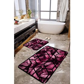 Mekta Home MKTBP-095 60x100 50x60 cm Gül Yaprak ve Geometrik 2'li Banyo Paspas Takımı