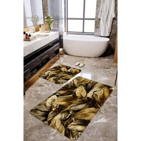 Mekta Home MKTBP-099 60x100 50x60 cm Altın Sarı Gül Yaprak 2'li Banyo Paspas Takımı