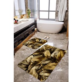 Mekta Home MKTBP-099 60x100 50x60 cm Altın Sarı Gül Yaprak 2'li Banyo Paspas Takımı