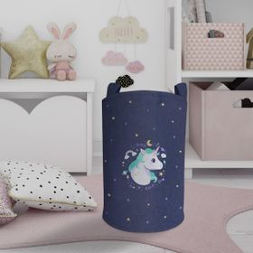 Mekta Home MKTOS-067 Lacivert Unicorn Desenli Oyuncak ve Çamaşır Sepeti