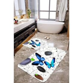 Mekta Home MKTPP-2001 60x100 50x60 cm 3 Boyutlu Kelebek ve Taşlı 2'li Banyo Paspas Takımı