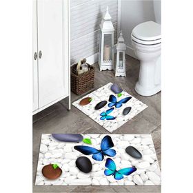 Mekta Home MKTPP-2001 60x100 50x60 cm 3 Boyutlu Kelebek ve Taşlı 2'li Banyo Paspas Takımı