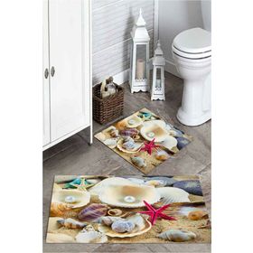 Mekta Home MKTPP-2002 60x100 50x60 cm 3 Boyutlu Midye Kabuğu Desenli 2'li Banyo Paspas Takımı