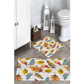 Mekta Home MKTPP-2003 60x100 50x60 cm 3 Boyutlu Çınar Yaprağı Desenli 2'li Banyo Paspas Takımı