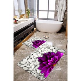 Mekta Home MKTPP-2010 60x100 50x60 cm 3 Boyutlu Mor Çiçekli Paspas Takımı