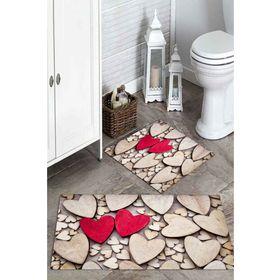 Mekta Home MKTPP-2013 60x100 50x60 cm 3 Boyutlu Kalpli 2'li Banyo Paspas Takımı