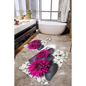 Mekta Home MKTPP-2016 60x100 50x60 cm 3 Boyutlu Çiçek ve Taşlı 2'li Banyo Paspas Takımı