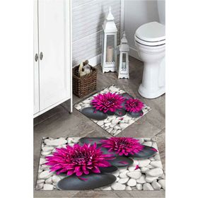 Mekta Home MKTPP-2016 60x100 50x60 cm 3 Boyutlu Çiçek ve Taşlı 2'li Banyo Paspas Takımı