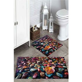 Mekta Home MKTPP-2017 60x100 50x60 cm 3 Boyutlu Renkli Taşlı 2'li Banyo Paspas Takımı