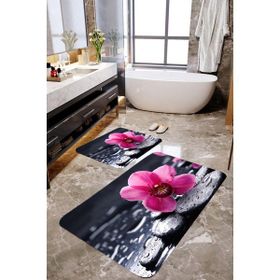Mekta Home MKTPP-2023 60x100 50x60 cm 3 Boyutlu Menekşe ve Taşlı 2'li Banyo Paspas Takımı