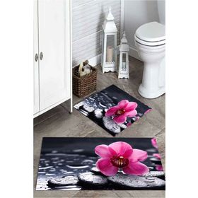 Mekta Home MKTPP-2023 60x100 50x60 cm 3 Boyutlu Menekşe ve Taşlı 2'li Banyo Paspas Takımı