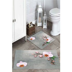 Mekta Home MKTPP-2026 60x100 50x60 cm 3 Boyutlu Kiraz Çiçeği 2'li Banyo Paspas Takımı