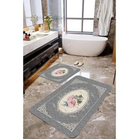 Mekta Home MKTPP-2028 60x100 50x60 cm Gül Desenli 2'li Banyo Paspas Takımı