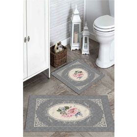 Mekta Home MKTPP-2028 60x100 50x60 cm Gül Desenli 2'li Banyo Paspas Takımı