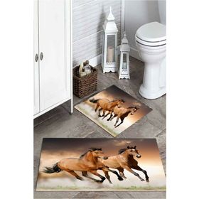 Mekta Home MKTPP-2029 60x100 50x60 cm 3 Boyutlu At Desenli 2'li Banyo Paspas Takımı