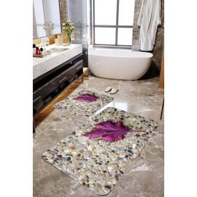 Mekta Home MKTPP-2030 60x100 50x60 cm 3 Boyutlu Mor Çınar Yaprağı 2'li Banyo Paspas Takımı