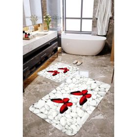 Mekta Home MKTPP-2034 60x100 50x60 cm 3 Boyutlu Kelebek ve Taşlı 2'li Banyo Paspas Takımı