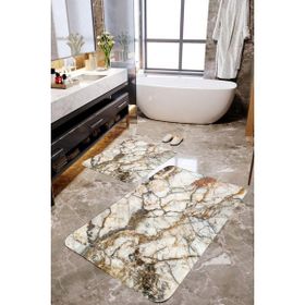 Mekta Home MKTPP-2036 60x100 50x60 cm 3 Boyutlu Mermer Taşlı 2'li Banyo Paspas Takımı
