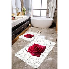 Mekta Home MKTPP-2042 60x100 50x60 cm Gül Desenli 2'li Banyo Paspas Takımı