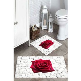 Mekta Home MKTPP-2042 60x100 50x60 cm Gül Desenli 2'li Banyo Paspas Takımı