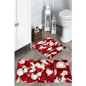 Mekta Home MKTPP-2054 60x100 50x60 cm Gül Yapraklı 2'li Banyo Paspas Takımı