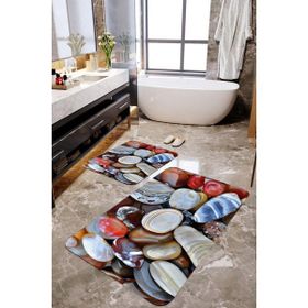 Mekta Home MKTPP-2055 60x100 50x60 cm Deniz Taş Desenli 2'li Banyo Paspas Takımı