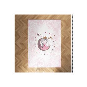 Mekta Home MKTYH-002 Bebek ve Çocuk Odası Kaydırmaz Yıkanabilir Desenli Aya Oturan Kız Halı