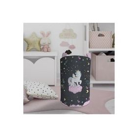 Mekta Home Pembe Bulut Üzerinde Unicorn Desenli Siyah Bebek ve Çocuk Odası Oyuncak Sepeti