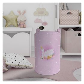 Mekta Home Pembe Kuğu Desenli Bebek ve Çocuk Odası Oyuncak Sepeti
