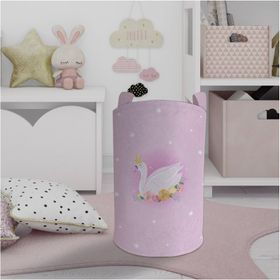 Mekta Home Pembe Kuğu Desenli Bebek ve Çocuk Odası Oyuncak Sepeti