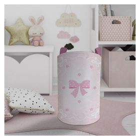 Mekta Home Pembe Kurdele ve Yıldız Desenli Bebek ve Çocuk Odası Oyuncak Sepeti