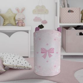 Mekta Home Pembe Kurdele ve Yıldız Desenli Bebek ve Çocuk Odası Oyuncak Sepeti