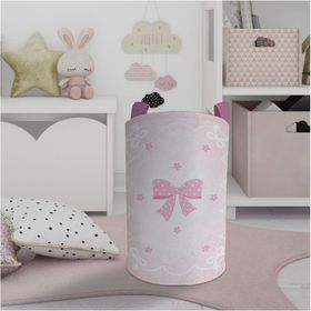 Mekta Home Pembe Kurdele ve Yıldız Desenli Bebek ve Çocuk Odası Oyuncak Sepeti