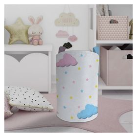 Mekta Home Pembe Mavi Bulut Desenli Bebek ve Çocuk Odası Oyuncak Sepeti