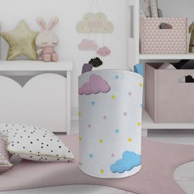 Mekta Home Pembe Mavi Bulut Desenli Bebek ve Çocuk Odası Oyuncak Sepeti