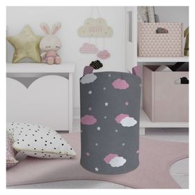 Mekta Home Pembe ve Beyaz Bulut Desenli Bebek ve Çocuk Odası Oyuncak Sepeti