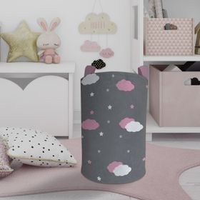 Mekta Home Pembe ve Beyaz Bulut Desenli Bebek ve Çocuk Odası Oyuncak Sepeti