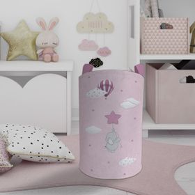 Mekta Home Pembe Yıldızlı Fil Desenli Bebek ve Çocuk Odası Oyuncak Sepeti