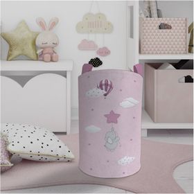 Mekta Home Pembe Yıldızlı Fil Desenli Bebek ve Çocuk Odası Oyuncak Sepeti