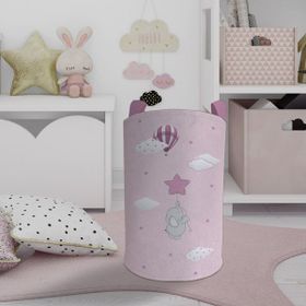 Mekta Home Pembe Yıldızlı Fil Desenli Bebek ve Çocuk Odası Oyuncak Sepeti