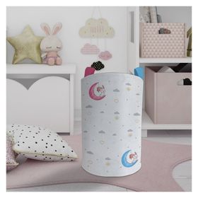 Mekta Home Renkli Ay ve Tavşan Desenli Bebek ve Çocuk Odası Oyuncak Sepeti