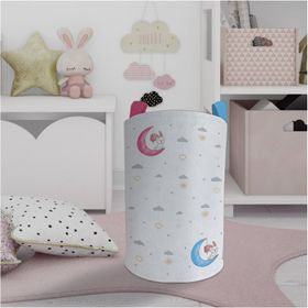 Mekta Home Renkli Ay ve Tavşan Desenli Bebek ve Çocuk Odası Oyuncak Sepeti
