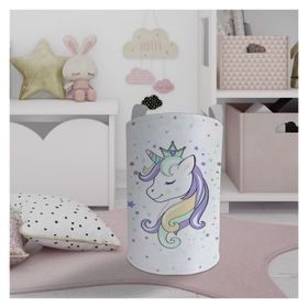 Mekta Home Renkli Unicorn Desenli Beyaz Bebek ve Çocuk Odası Oyuncak Sepeti