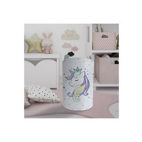 Mekta Home Renkli Unicorn Desenli Beyaz Bebek ve Çocuk Odası Oyuncak Sepeti