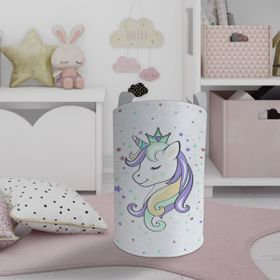 Mekta Home Renkli Unicorn Desenli Beyaz Bebek ve Çocuk Odası Oyuncak Sepeti