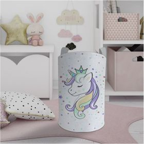 Mekta Home Renkli Unicorn Desenli Beyaz Bebek ve Çocuk Odası Oyuncak Sepeti